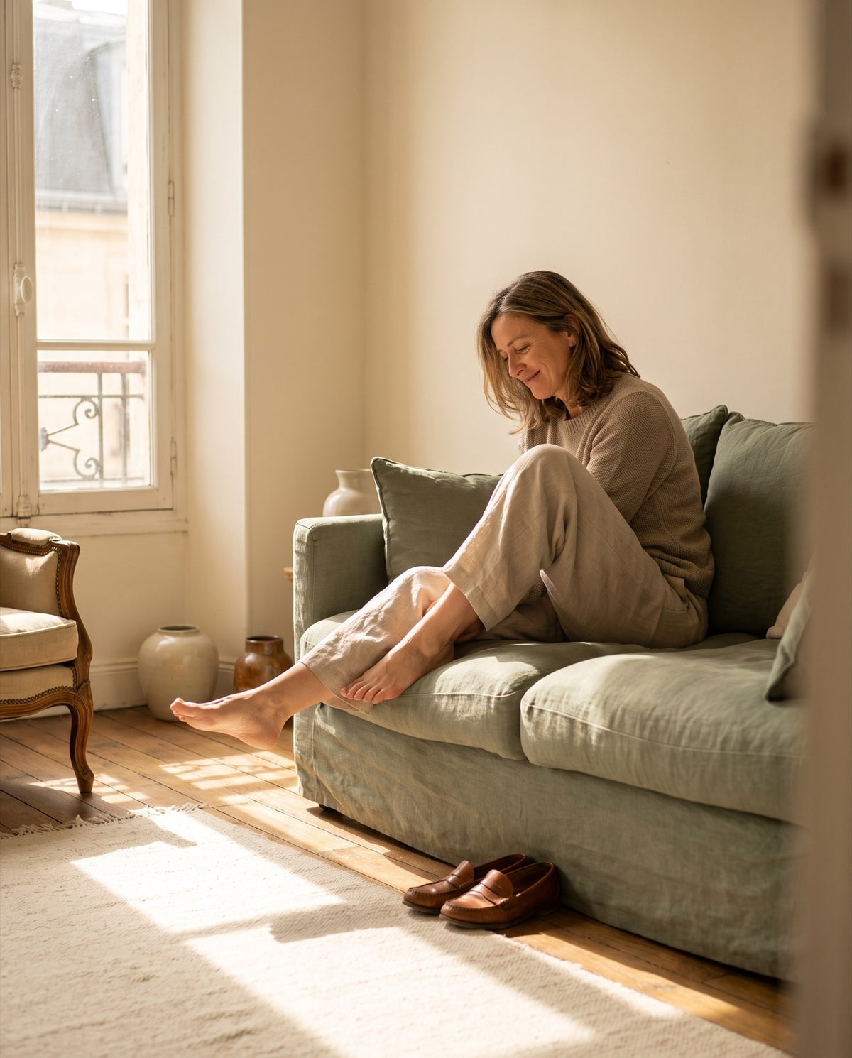 Fin de journée, jambes détendues après une journée debout